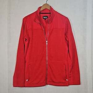 Straight Down Red Fleece Golf Jacket Full Zip Mock Neck Size Large Performance